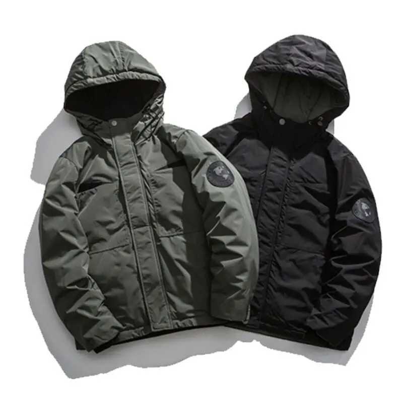 Mens Winter Warm Down Jacket Windproof Hooded Bomber Zipper Parka Long Sleeve Thick Jacket Mens Clothing New W250722