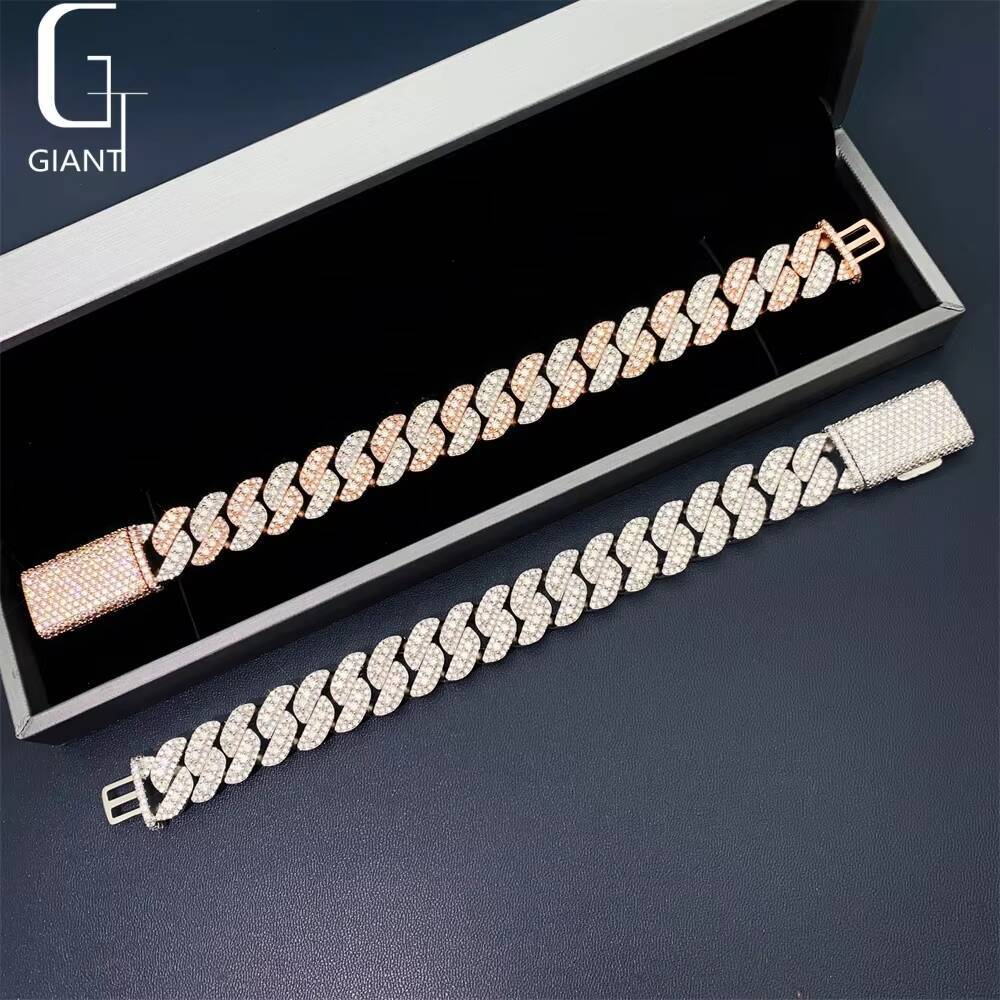 HIP HOP New Design Cuban Jewelry 925 Sterling Silver VVS Moissanite Diamond Two Color Cuban Link Chain Necklace Bracelet Unisex
