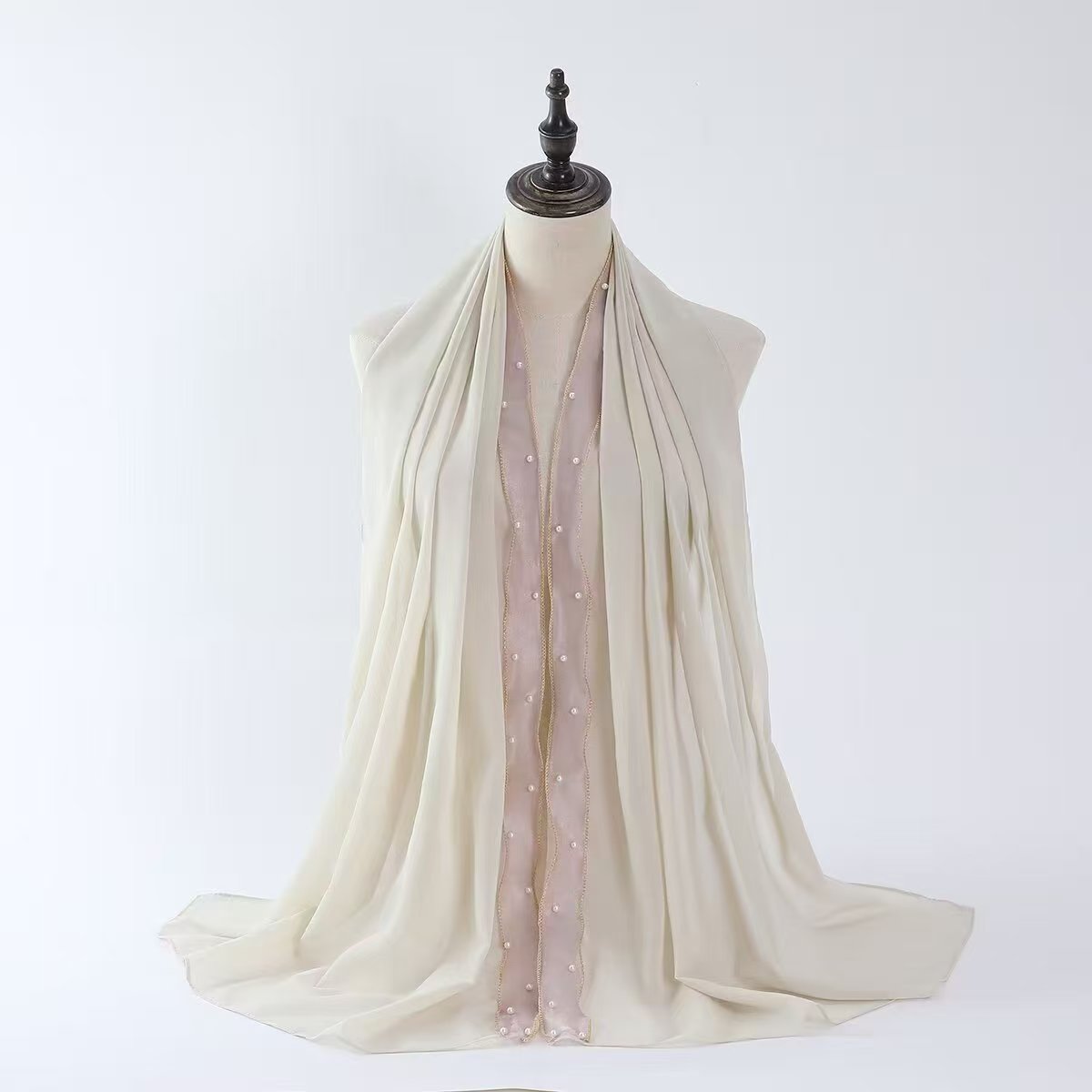 T1277 new hot-selling pearl edge chiffon versatile long scarf fashionable high-quality breathable scarf sunscreen head scarf