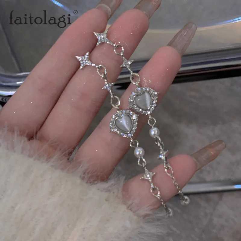 2K Korean Star Tassel Heart Opal Hanging Earrings Cross Star Long Dangle Earring Elegant Aesthetic Heart Drop Earrings XJ250722
