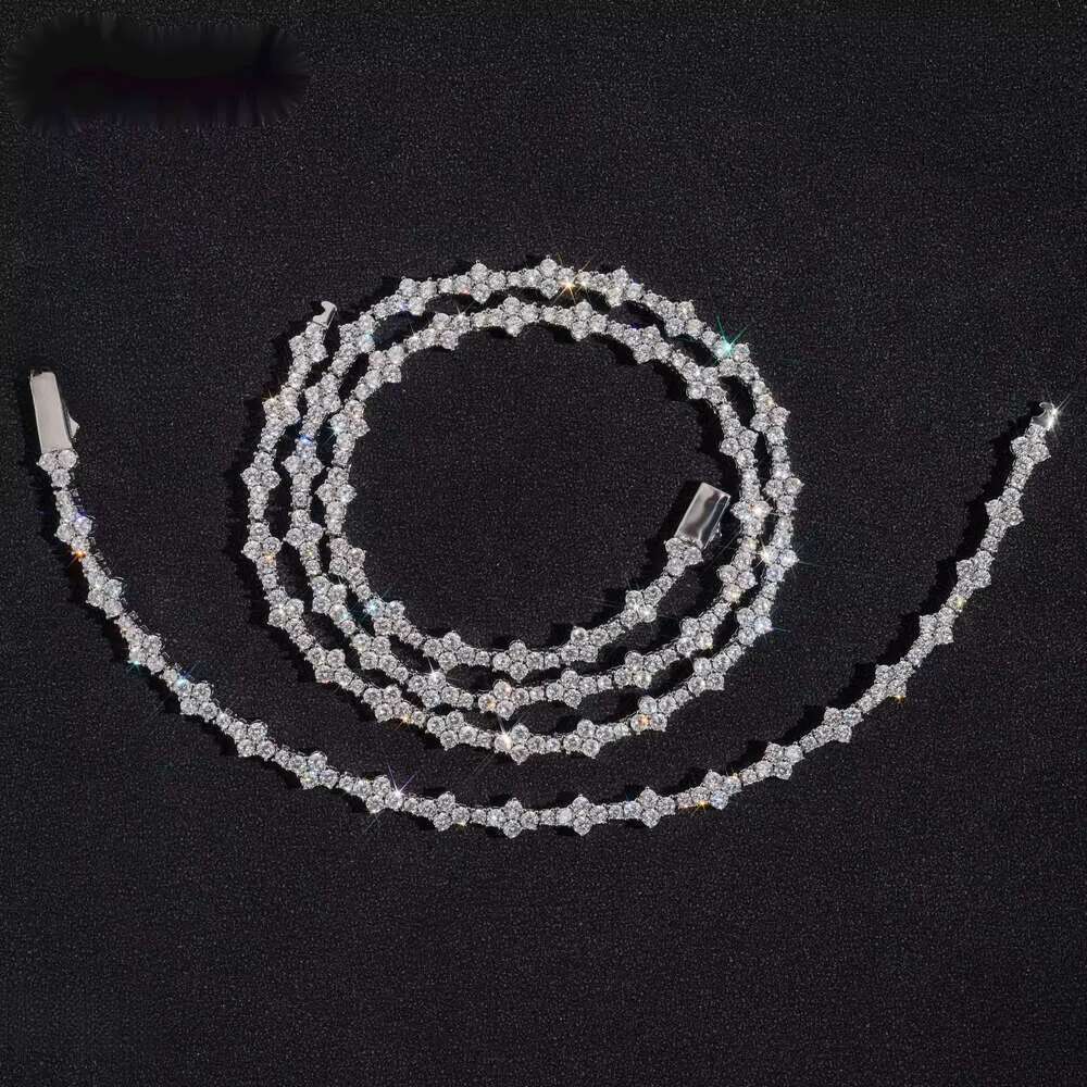 New Product Launch 3MM Flower Tennis High Quality Bracelet Pass Dia Tester Fashion Iced Out Cross Sier Necklace Moissanite Chain