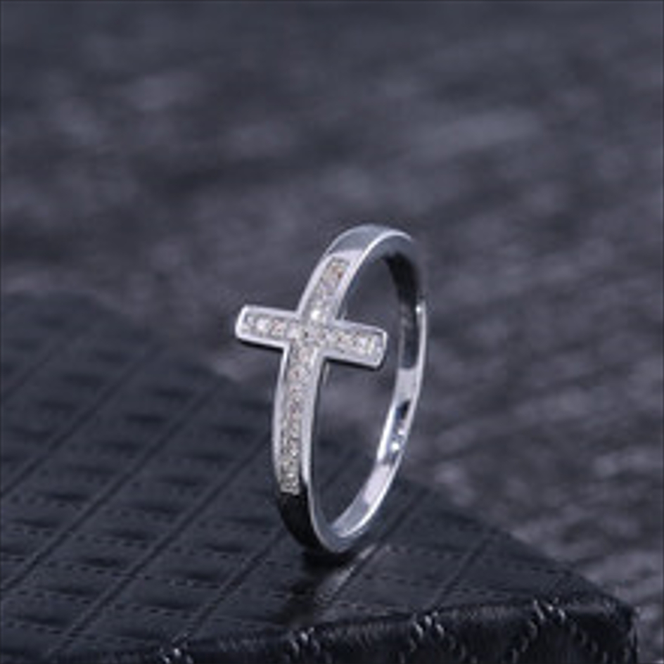 Silver - Tone Cross - Shaped Ring With Rhinestone Accents Religious Party Jewelry And Gift For Her High Quality And Meaningful Jewelry