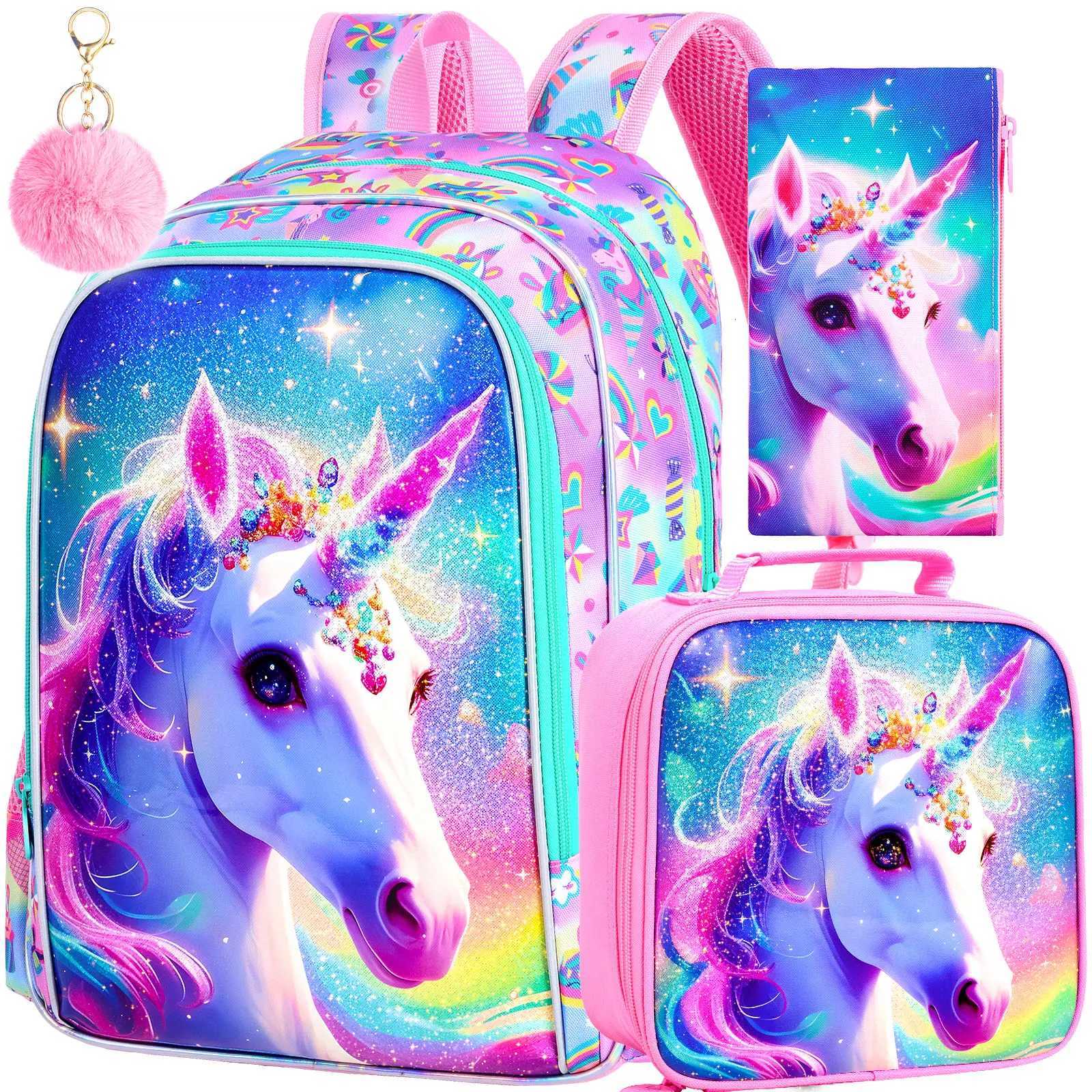 16 Kids Backpack for Girls 3-Piece School Bookbag with Lunch Box Unicorn Backpack Set for Elementary Preschool Kindergarten Y250722