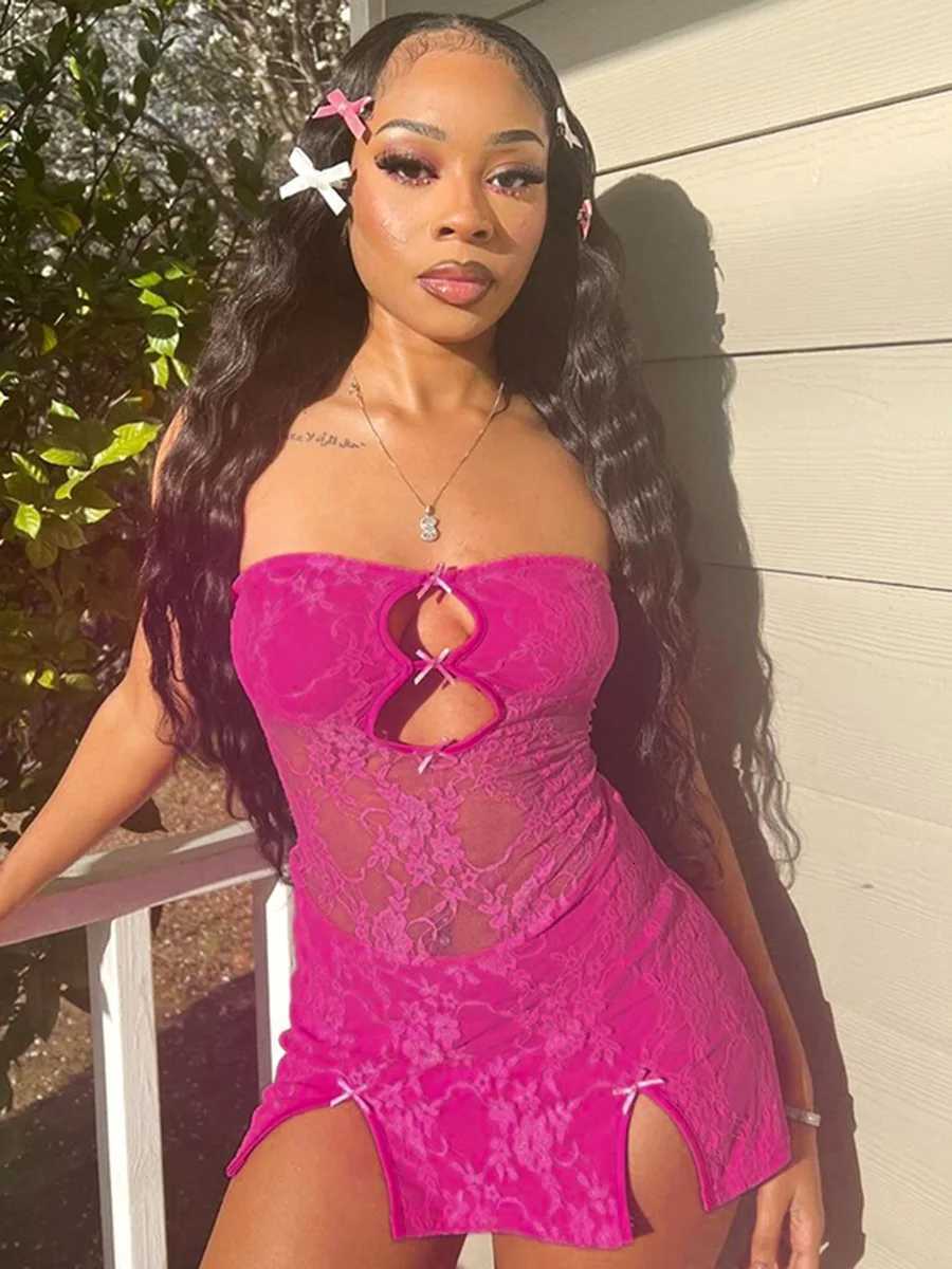 2024 Womens Clothing CUTENOVA Y2K Sexy Mini Dress Women Summer Hottie Hollow Out Strapless Solid Color Pullover Dresses Streetwear XJ250722