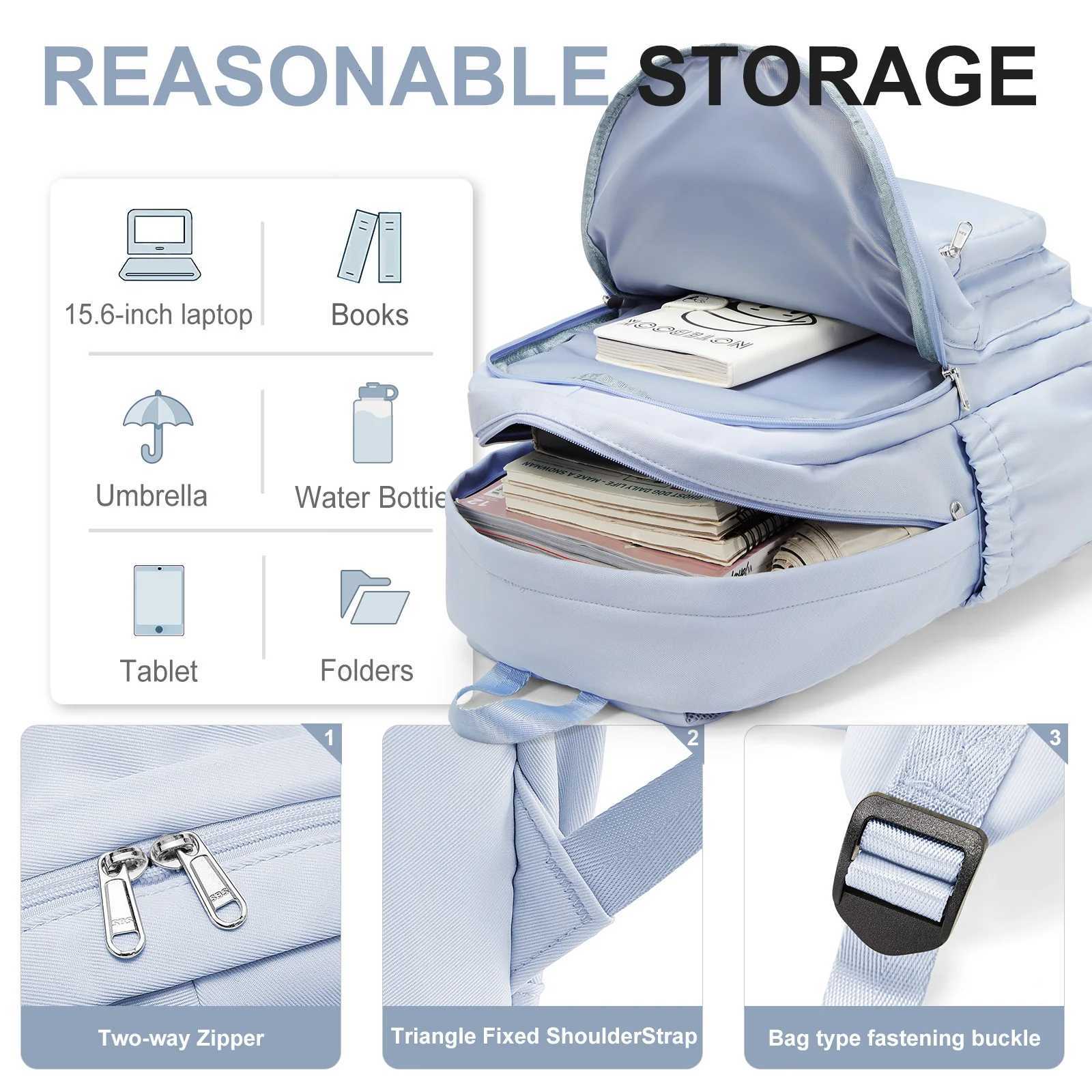 2024 Casual Nyl Backpack Backpack for Women Multi-Pocket Design in Light Blue Durable for School High School and College Bookbag Y250722
