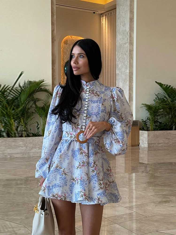 Ele Womens Printed Dress Long Sleeve O-Neck Button Lady Dresses With Belt 2025 Summer Fashion Fe Vestidos Party XJ250722