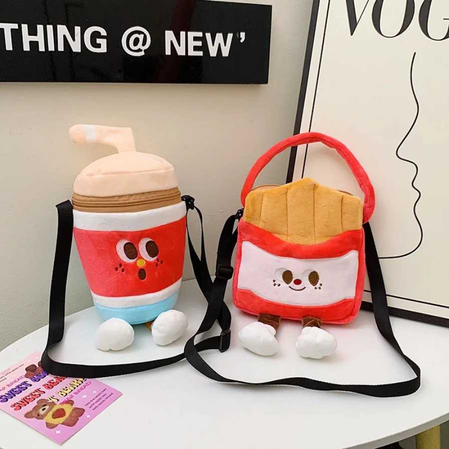 Kaii French Fries Hamburger Plush Backpack Milk Tea Messenger Bag Creative Crossbody Coin Purse Birthday Christmas Gifts Y250722