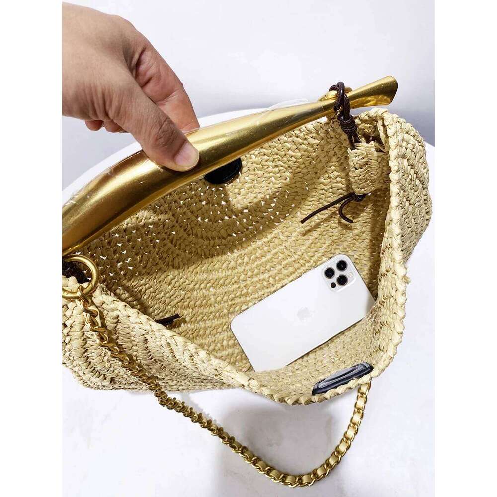Classic Beach Straw Woven Bags For Women Designer Handbag Purse 2025 New In Sequined Handle Chain Strap Underarm Shoulder