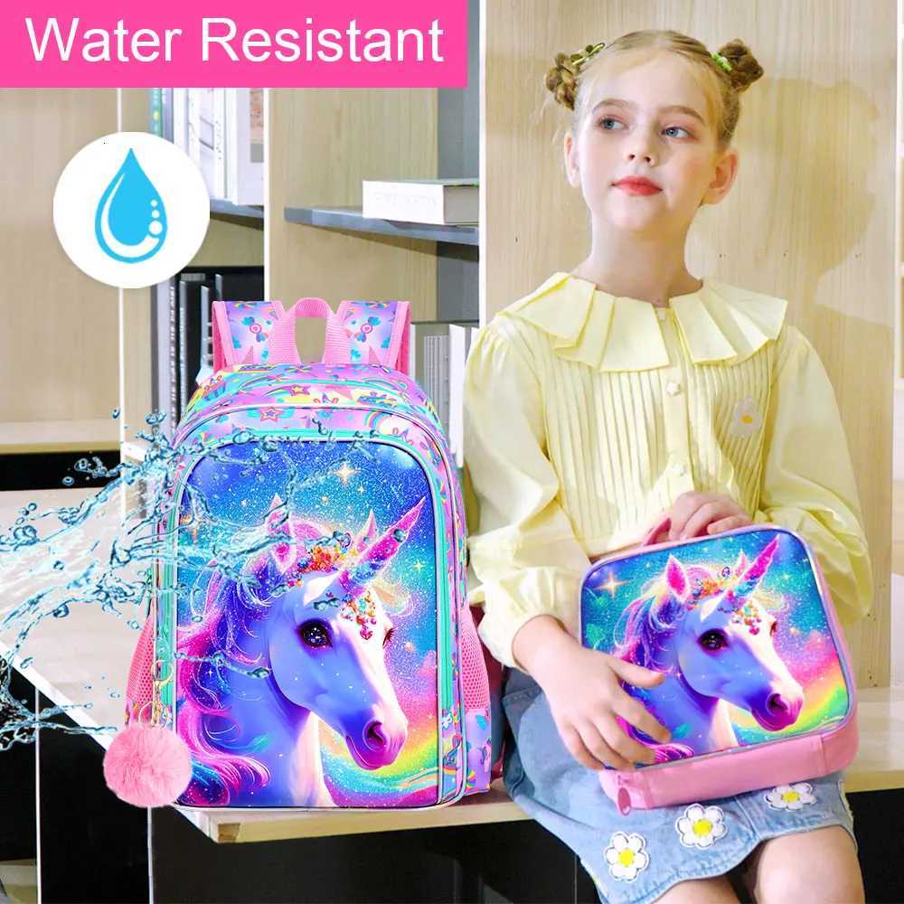 16 Kids Backpack for Girls 3-Piece School Bookbag with Lunch Box Unicorn Backpack Set for Elementary Preschool Kindergarten Y250722
