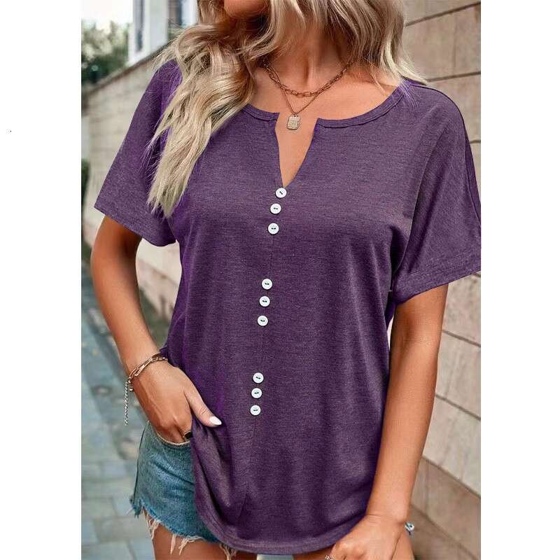 Spring And Summer Plus Size Women's New Tops Solid Color Multi-Twist Button Short Sleeve B5