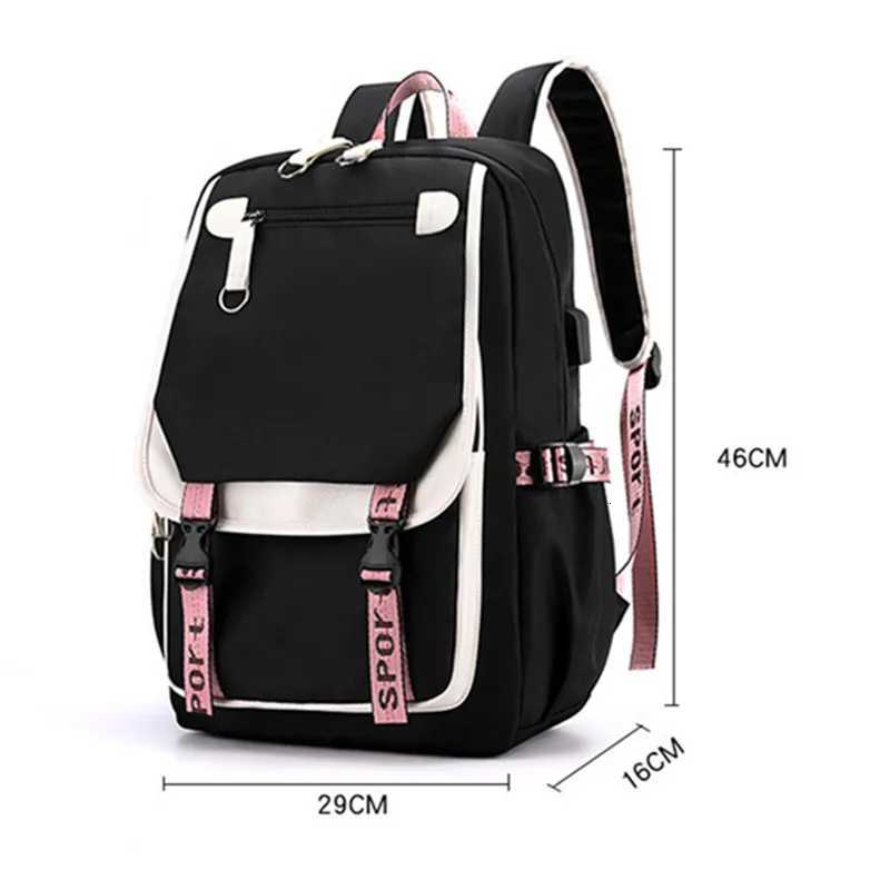 Large School Bags for Teenage Girls USB Port Canvas Schoolbag Student Book Bag Fi Black Teen School Backpack Mochila Y250722
