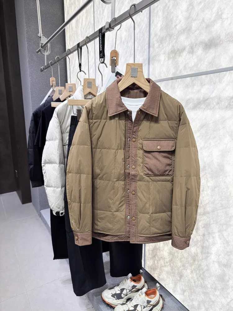Spliced Turndown Collar Winter Mens Down Coat Single Breasted High Street Outerwear Long Sleeve Loose Fit Warm Casual Jacket W250722