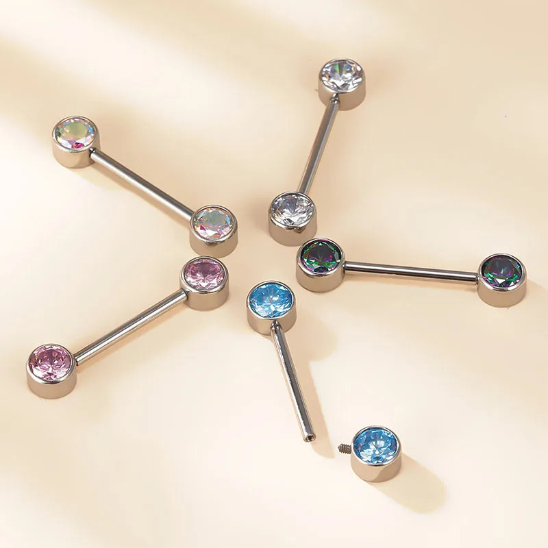 ASTM 36 PIERC Mixed Color Nipple Ring Barbell CZ 14G 16/12mm Ear Bar Piercing Bar Barbells Nipple Piercing Jewelry 250722