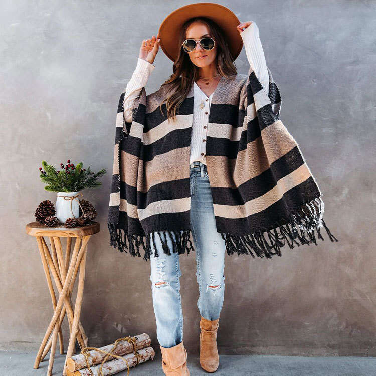 Autumn Winter New Women's Clothing Plus Size Tassel Ins Sweater Knitted Cardigan Off-Shoulder Coat B5