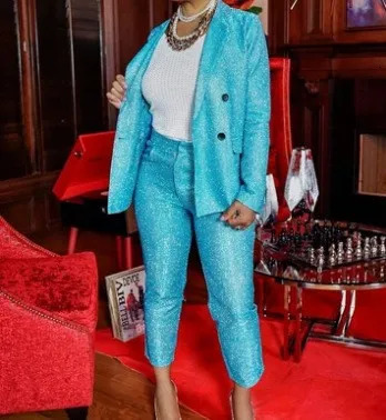 glitter blazer pant suit set plus size pink shiny sparkly birthday wedding cocktail party christmas year stage outfit 250714