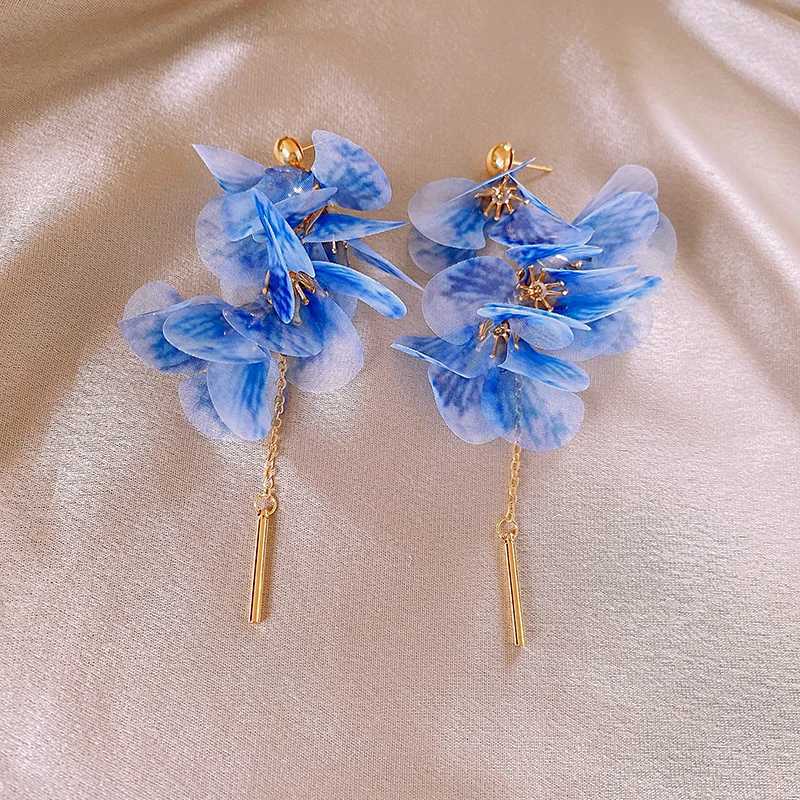 Pink Flowers Mesh Long Tassel Earrings For Women Sweet Temperament Crystal Drop Dangle Earrings Party Wedding Jewelry Wholesale XJ250722