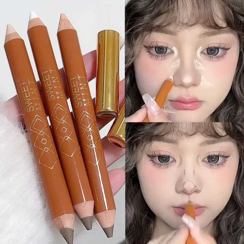 Double Head Face Contour Pen Matte White Highlighting Contour Stick Brightening Skin Tone Concealer Pencil Face Bronzers Makeup W250722