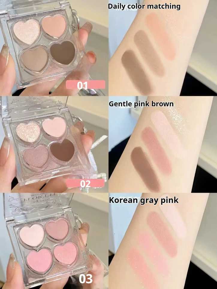 FLORTTE Love Series Eyeshadow 4-color Matte Powder Fine Shimmer Multi-purpose Portable Palette Highlighter Brightening W250722