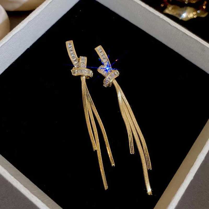 Luxury Crystal Long Tassel Drop Earrings for Women New Trend Gold Color Knot Snake Bone Chain Earrings Wedding Jewelry Gifts XJ250722