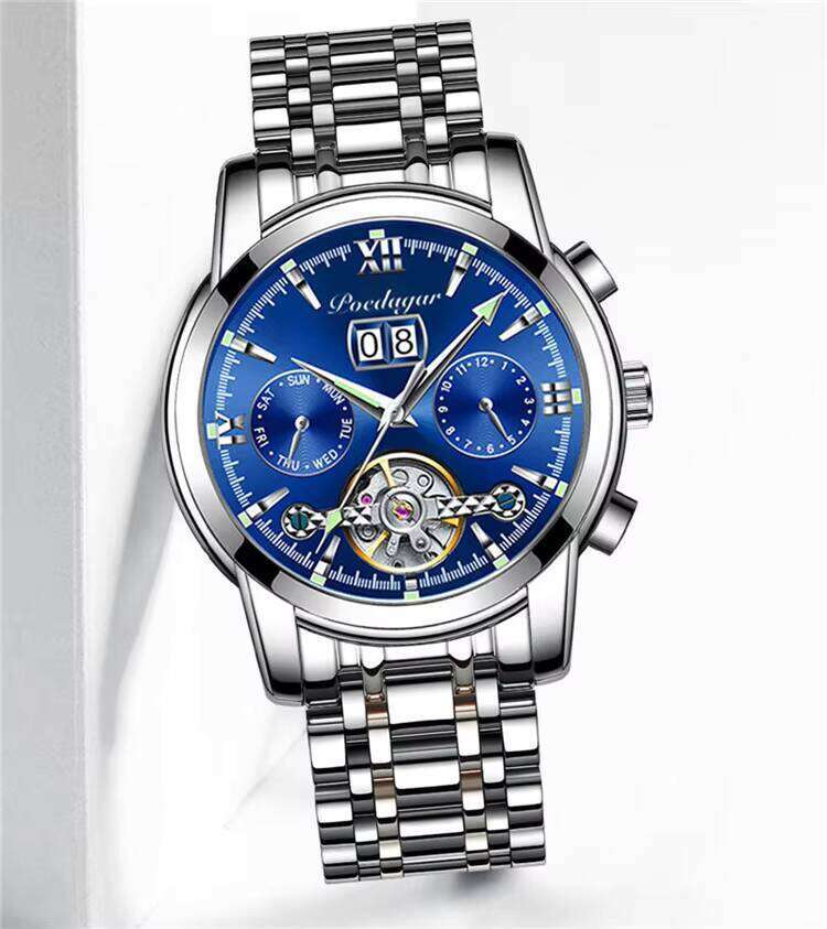 DHgargets POEDAGAR Men's Automatic Watch - Tourbillon, Day/Date, 50M Waterproof, Luminous, Stainless Steel Band, Business Mechanical Watch