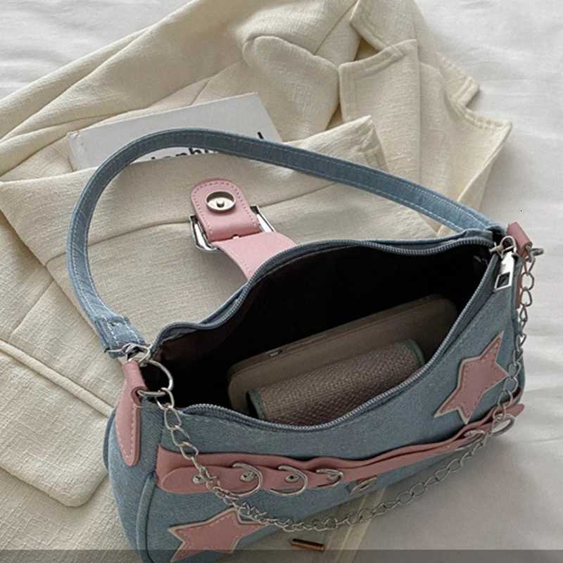 FAshion Womens Handbags Denim Stars Pattern Cool girls Underarm Bag Female Small Shoulder Chain Tote BagXJ250704