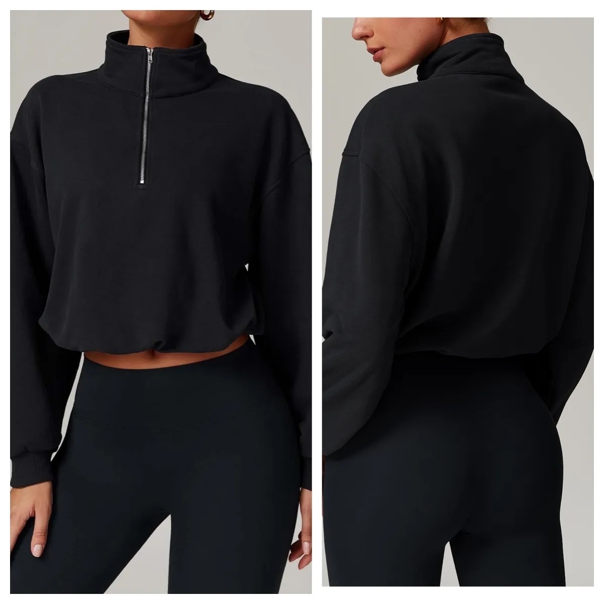 O563 Women Autumn and Winter 3D Silver Collar Zipper Sports Sweater Long Sleeve Women's Casual Loose Sweater Warm Running Fitness Top