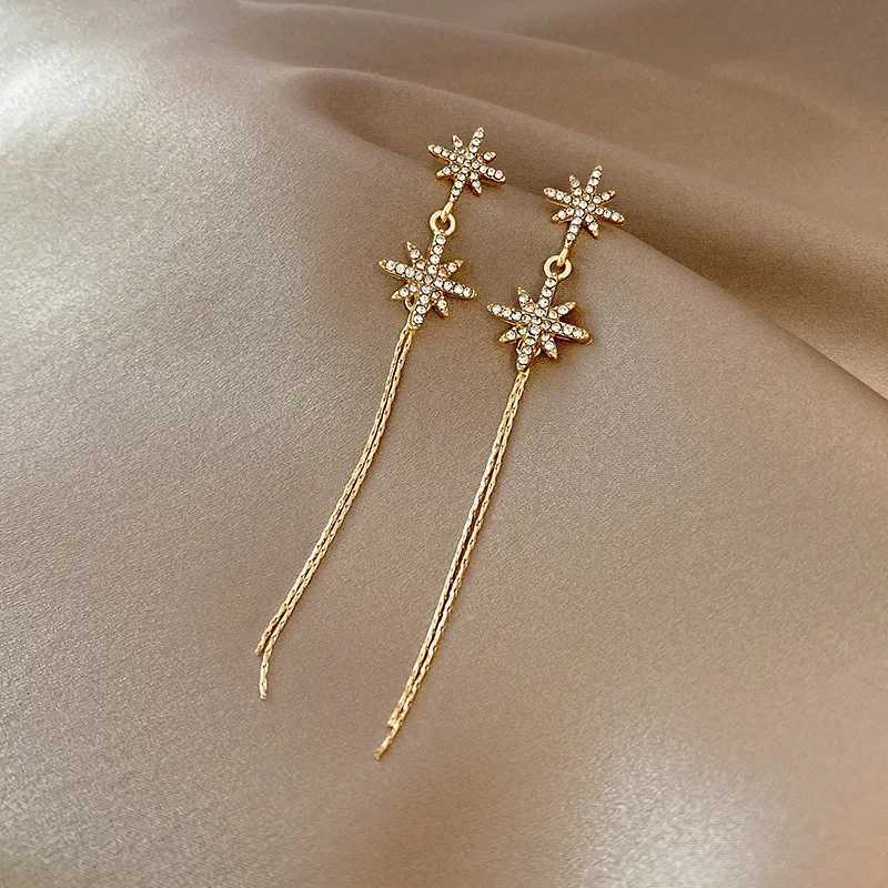 Korean Gold Color Long Tassel Earrings For Women Fashion Crystal Butterfly Heart Star Dangle Earrings Elegant Party Jewelry XJ250722