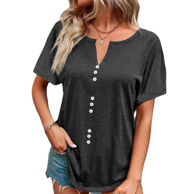 Spring And Summer Plus Size Women's New Tops Solid Color Multi-Twist Button Short Sleeve B5