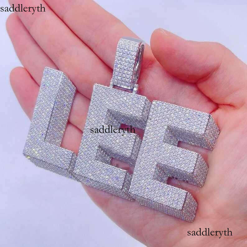 Customized DIY Name Letter Pendant Cuban Link Chain Necklace Sterling Sier Moissanite Baguette Dia Pendent For Men