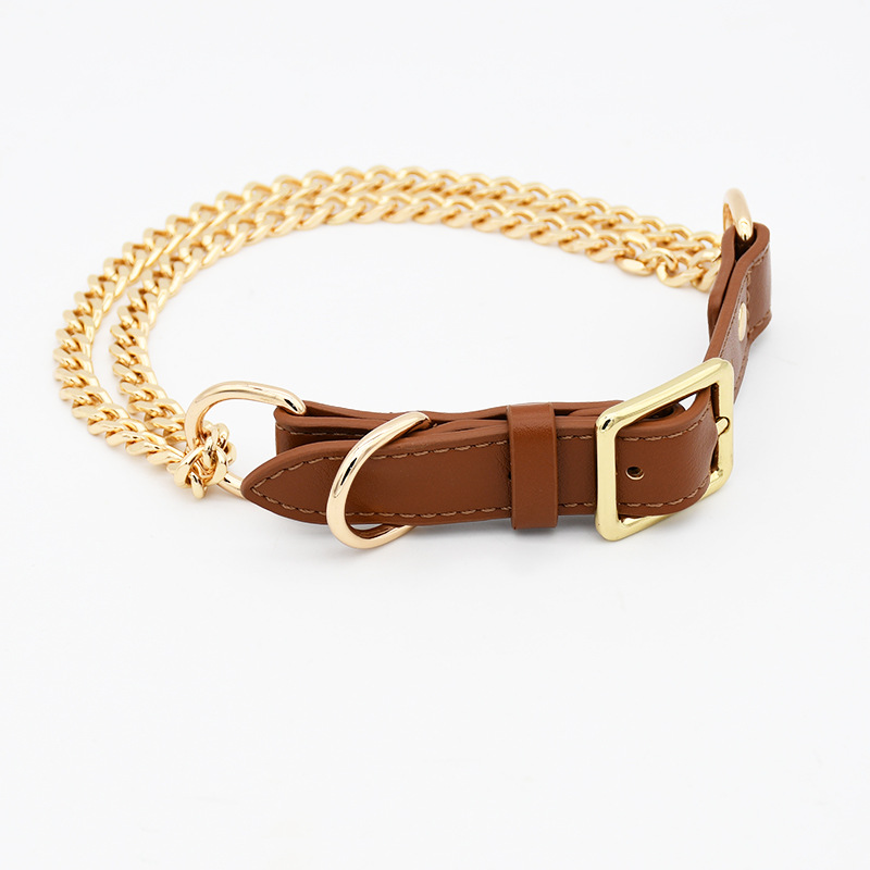 Gold stainless steel pet collar traction rope dog leash dog chain explosion-proof for medium and large dogs - view 5