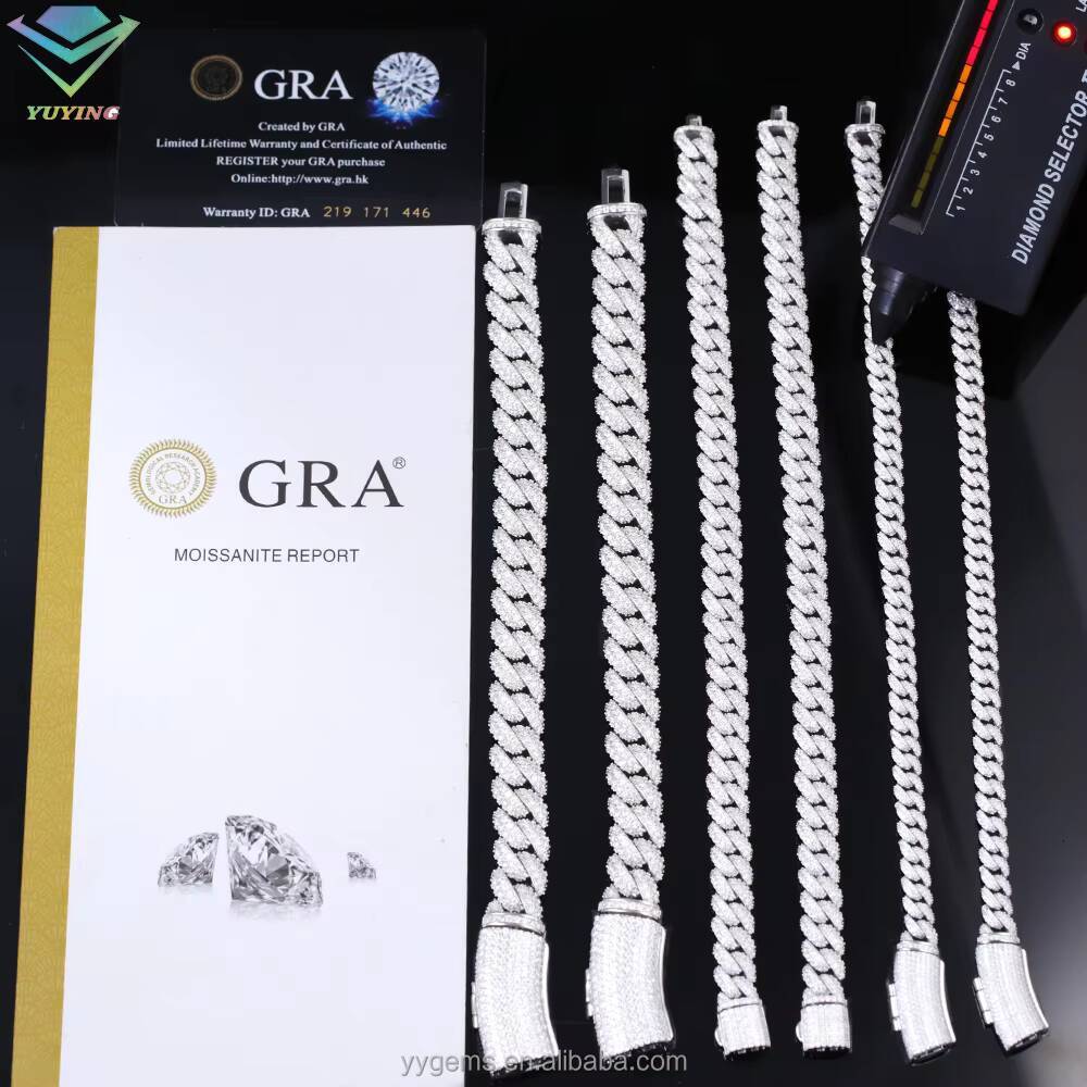 Diamond Iced Out Hiphop Sterling Silver Cuban Link Chain Micro VVS Moissanite/Lab Diamond for Men Necklace/bracelet Jewelry