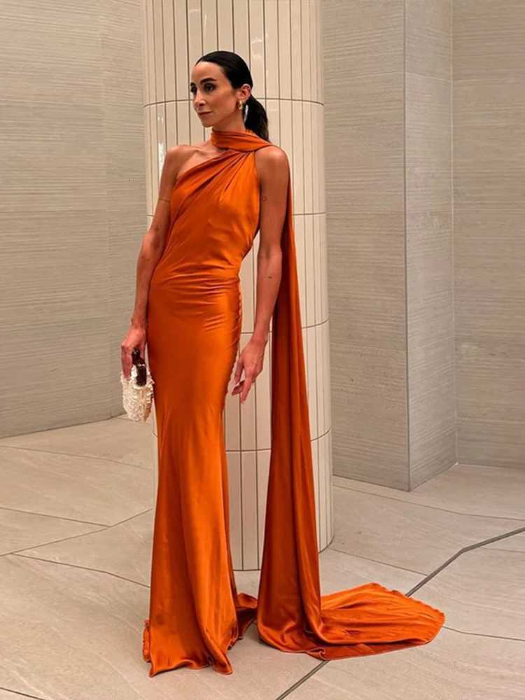 Sexy Satin Ribbon Party Dress Women Halter Backless Off Shoulder Sleeveless Fe Dresses 2024 Summer Solid Robe Gown XJ250722