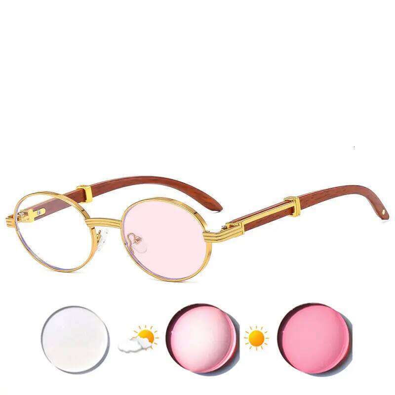 Prescription Glasses Custom For Myopia And Astigmatism Women Men Upscale Round Alloy Frame Wood Grain Pattern Temple Arms F569