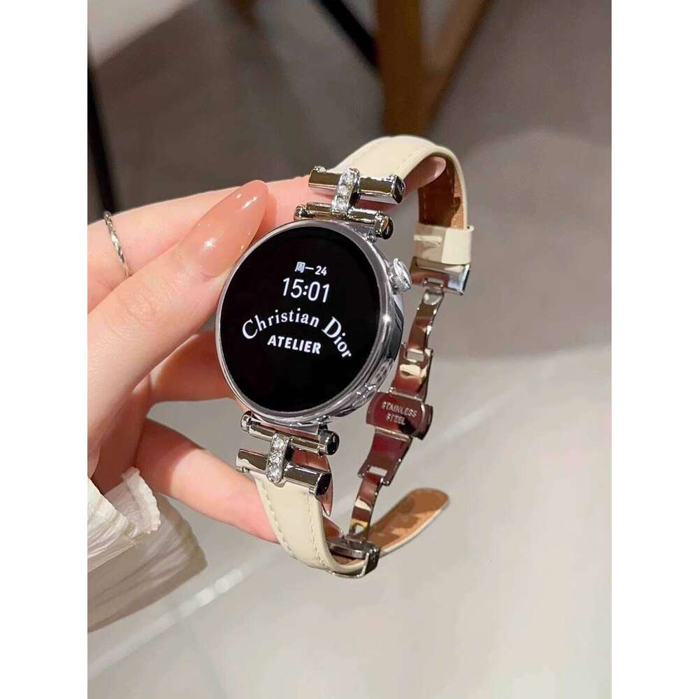 Compatible With Huawei Gt5 Watch Strap Leather Arc De Triomphe Dia-Encrusted Butterfly Buckle Gt3 2Gt4 Prowatch 34 Autumn Winter Women