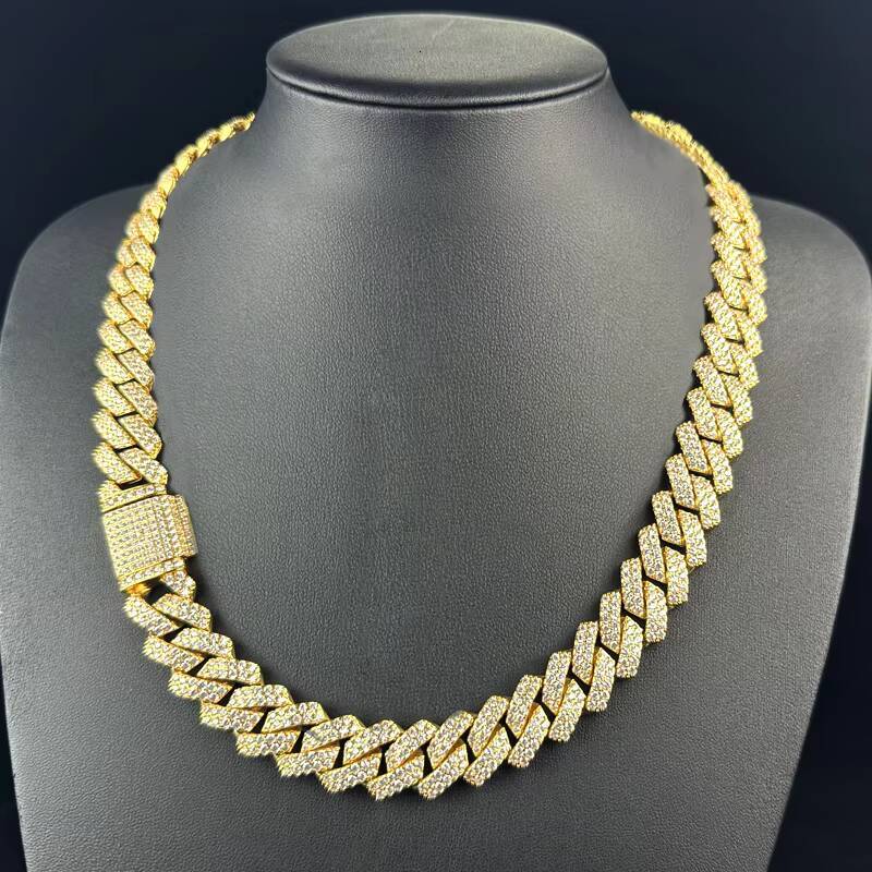 15MM Iced Out Moissanite CZ Cuban Link Chain Necklace Pass Diamond Test GRA Two Tones 925 Sterling Silver Plated VVS Hip Hop