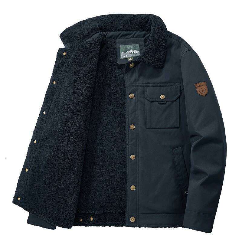 2025 Winter New Fleece Thick Warm Fashion Casual Windproof Coat Autumn Outwear Outdoor Fur Collar Jacket Men