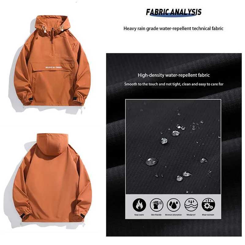 New Men Spring Autumn Waterproof Casual Versatile Top Japanese Korean Streetwear Fashion Loose Pullover Half Zip Hooded Jacket W250722