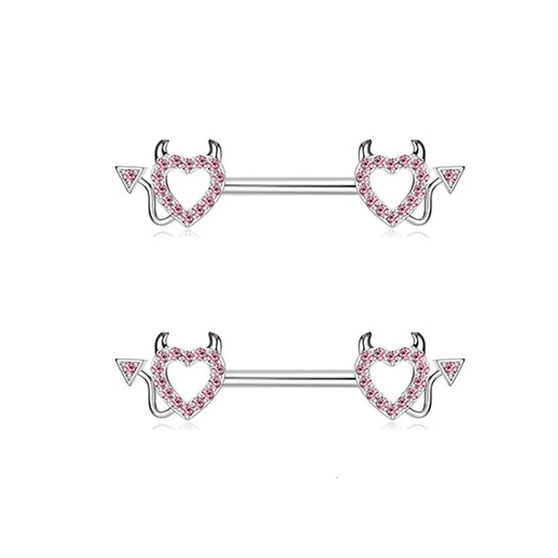 Pink Devil Nipple Piercing Jewelry Set Heart Crystal Nipple Rings Bulk Shiny Butterfly Nipple Barbell Dangle Lot Piercing Pezon 250722
