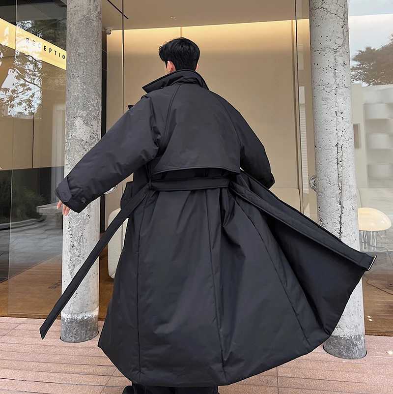 Fashionable Down Cotton-Padded Jacket Mens Trendy Winter Thickened Warm High-End Lace-Up Long Overknee Long Sleeve Coats W250722
