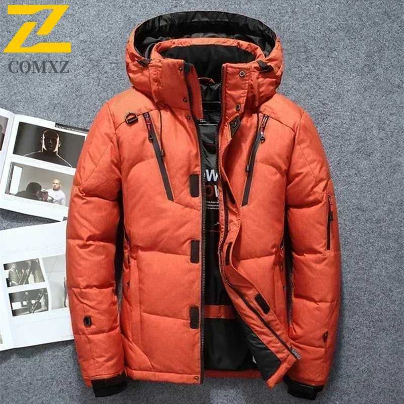 Winter Thickened Mens Down Jacket Climbing Hunting Hooded Warm White Duck Down Coat Mens Casual Lightweight Down Jacket Skiing W250722