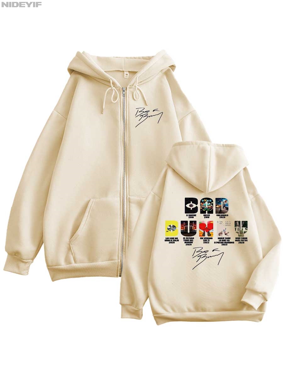 Bad Bunny Merch 2025 Tour Hoodie Zipper Men Women Jacket Hiphop Streetwear Outfit Sweatshirt Tops BB1 9f