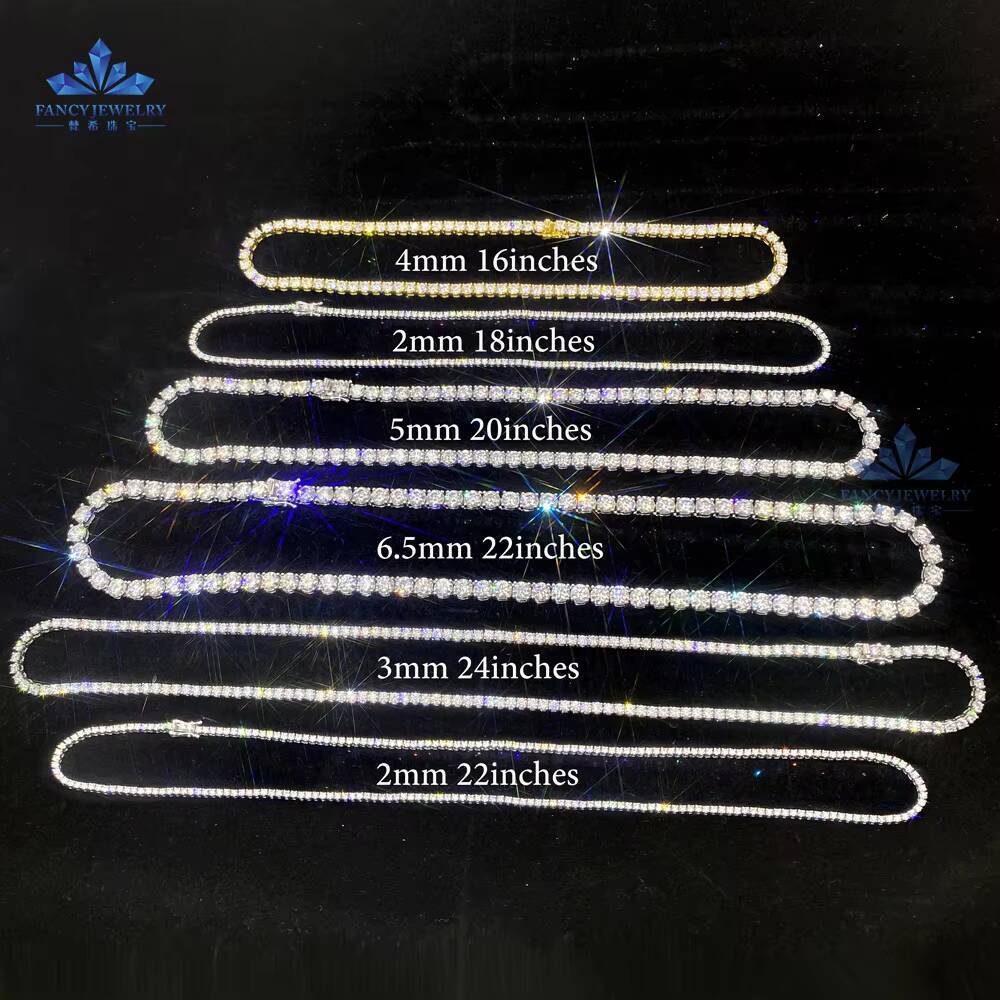 Fast Delivery High Quality Moissanite Tennis Chain 2mm 3mm 4mm 5mm 6.5mm Shining Brightly D VVS Moissanite Women Men Necklace