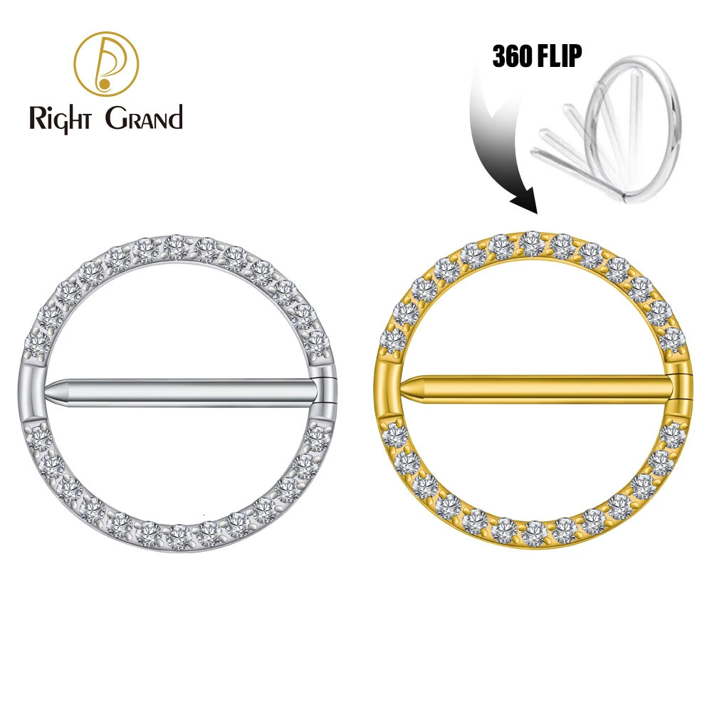 Right Grand ASTM 36 14G Circular CZ Clicker Nipple Shield Jewelry Round Nipple Ring Barbell Piercing for Women Girls 250722