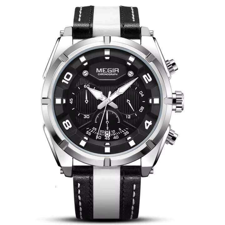MEGIR Men's Sports Chronograph Watch - Waterproof, Luminous, Calendar, Leather Strap, Quartz Movement