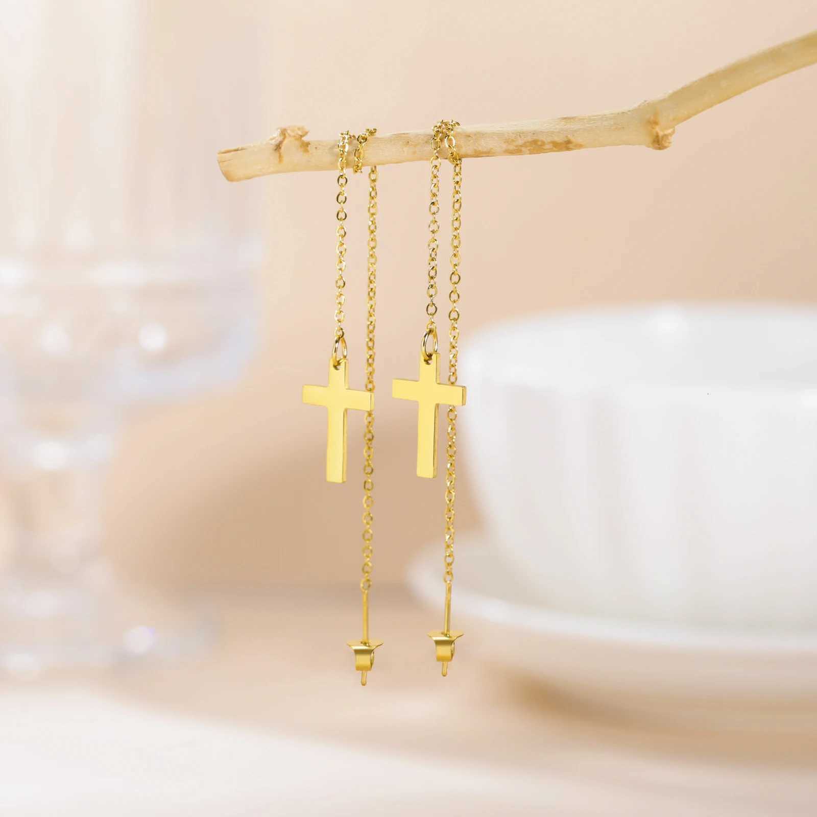 Hunter Cross Long Tassel Earrings for Women Stainless Steel Jewelry Christian Earrings Jesus Valentines Day Gift Wholesale XJ250722