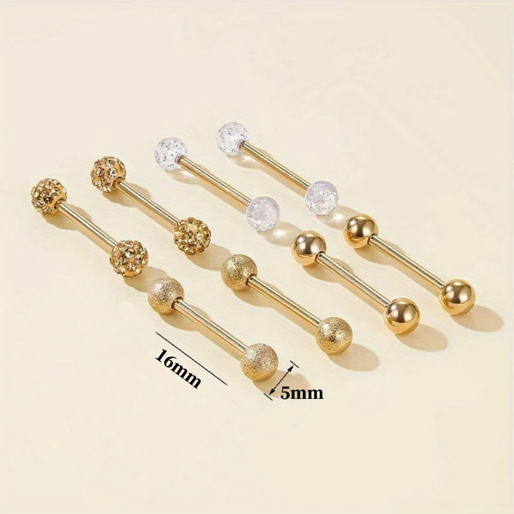 2pcs/8pcs Stainless Steel Nipple Ring Set with Rhinestones Round Balls Piercing For Woman Man Tongue Nail Stud Jewelry 250722