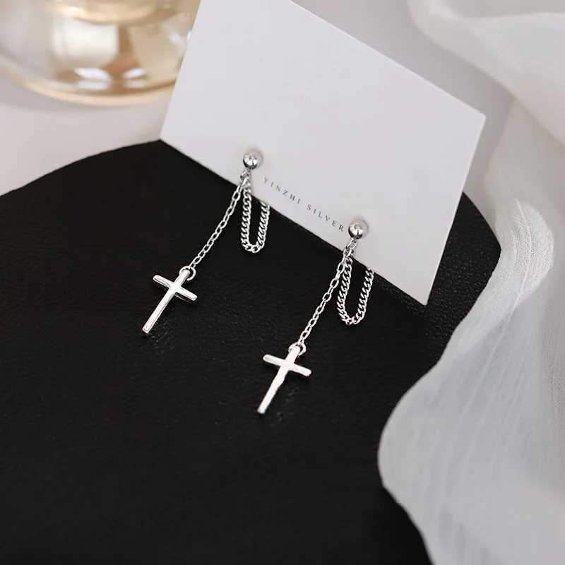 Punk Silver Color Cross Drop Earrings for Women Men Gothic Hip Hop Long Tassel Hanging Earrings Jewelry Gift Bijoux XJ250722