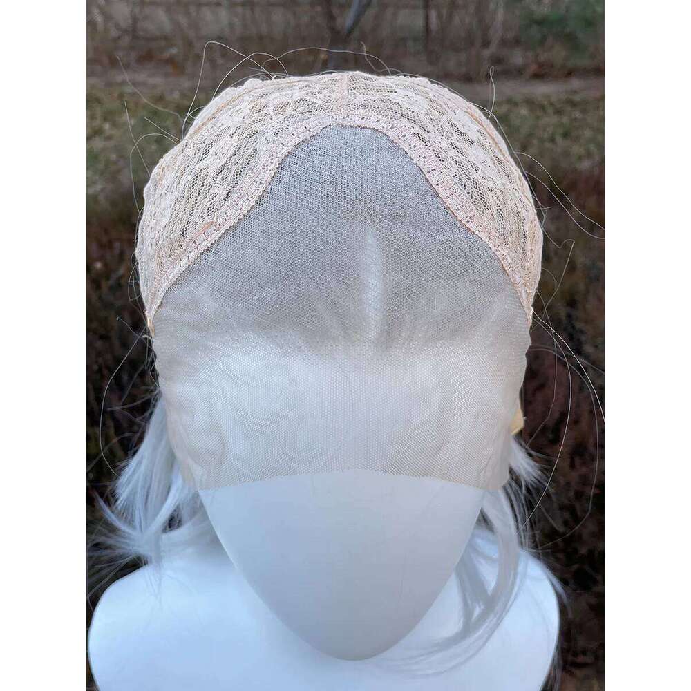 Sliver Gray 13X4 Lace Front Wig For Women Cosplay Human Hair Shoulder Length Mullet Synthetic Layers Ponytails Glueless Wigs