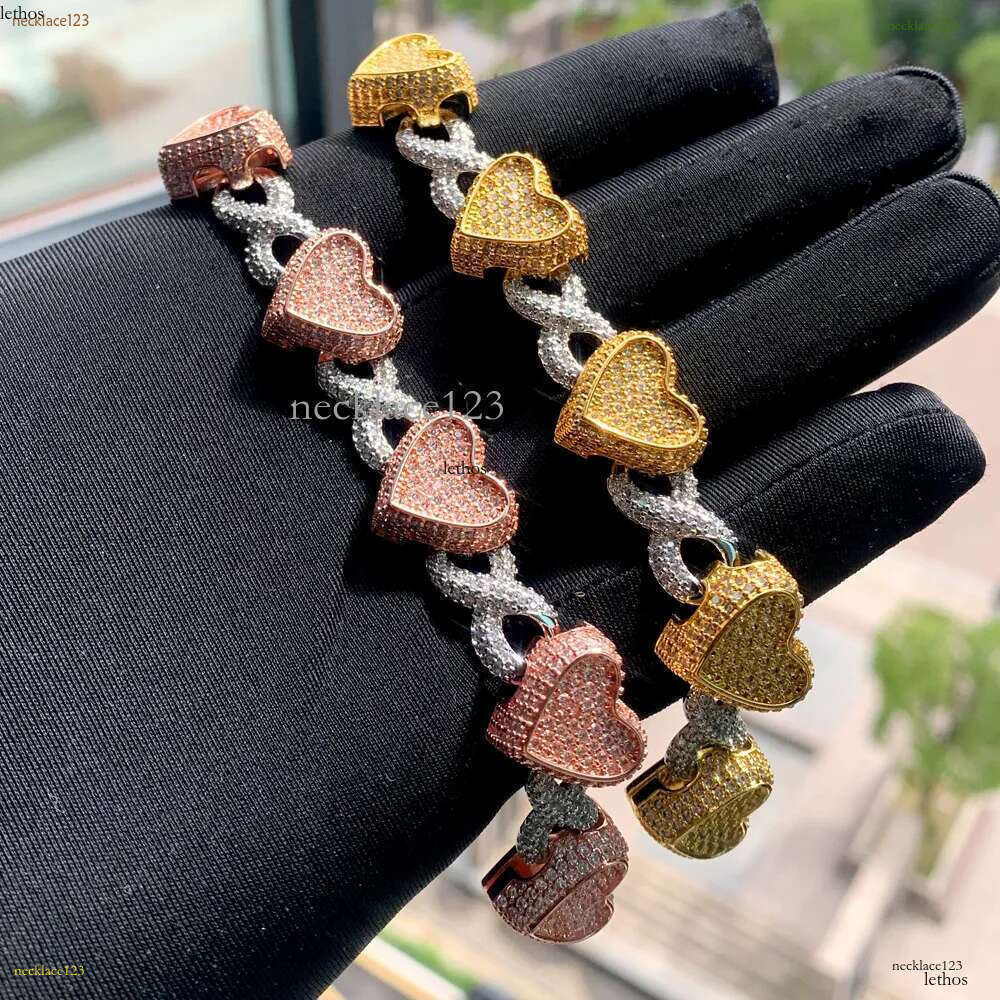 Luxury designer Hip Hop Heart Cuban Chain Ice Out VVS Moissanite Necklace Bracelet Gold Plated bracelet Men Women Jewelry Free shipping