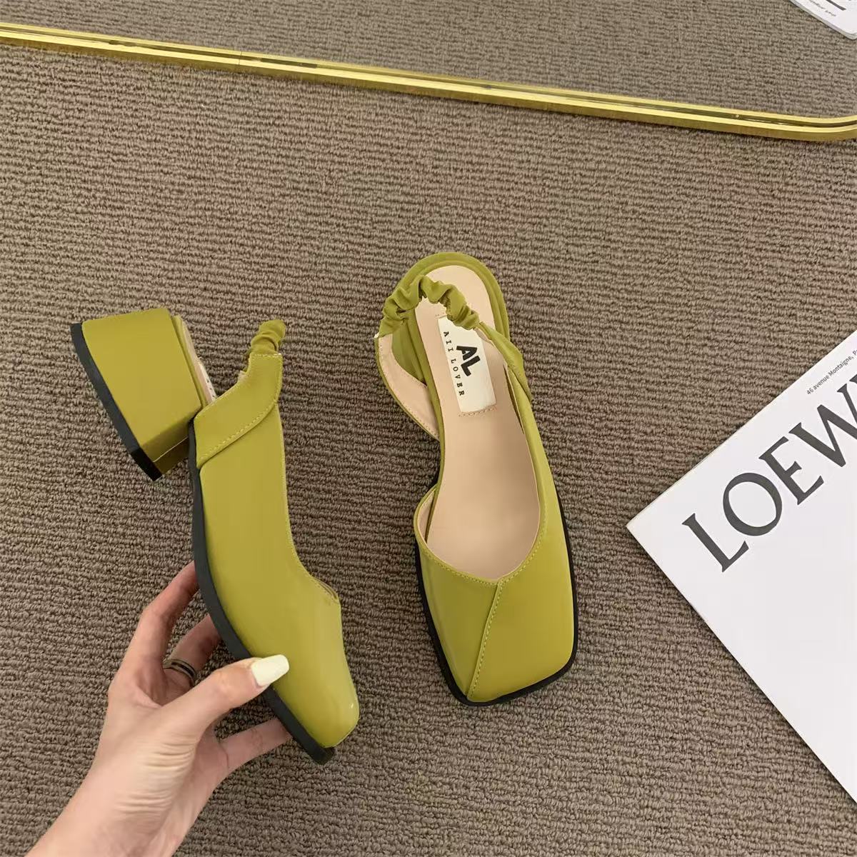 High Heels Women's French Square Thick Feet Spring and Automatic Single Mary Slim Shoes Sandals Treasure Head Half Trailer 230506
